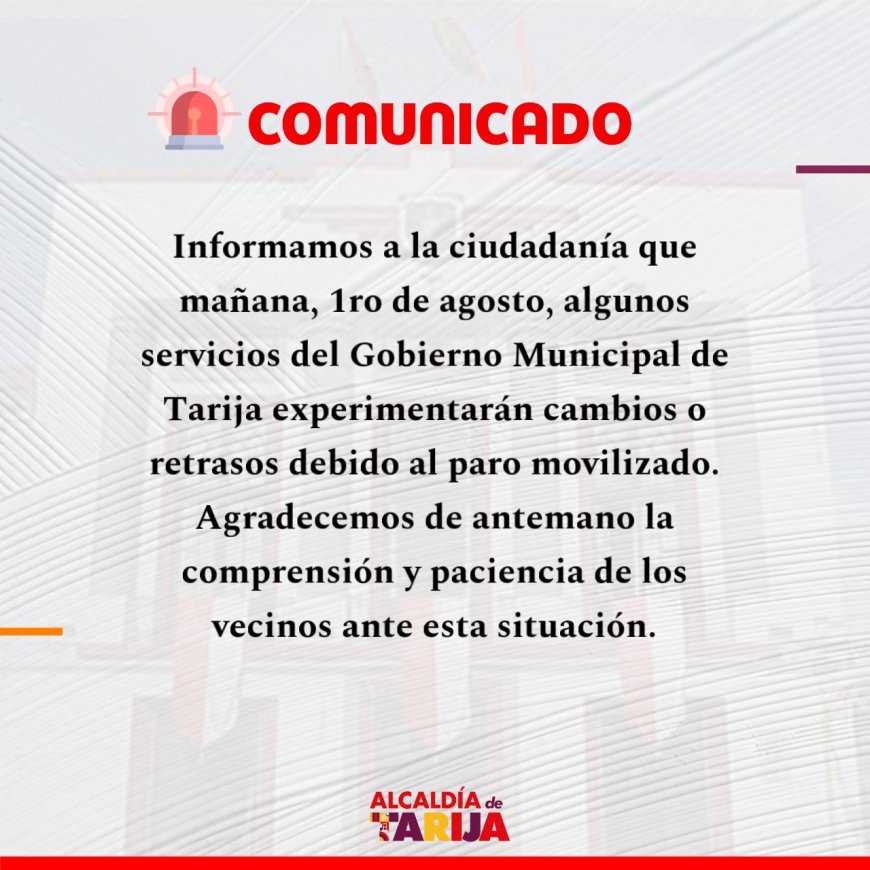 COMUNICADO #URGENTE #TarijaParaSiempre #JohnnyTorresTerzo #AlcaldiaDeTarija