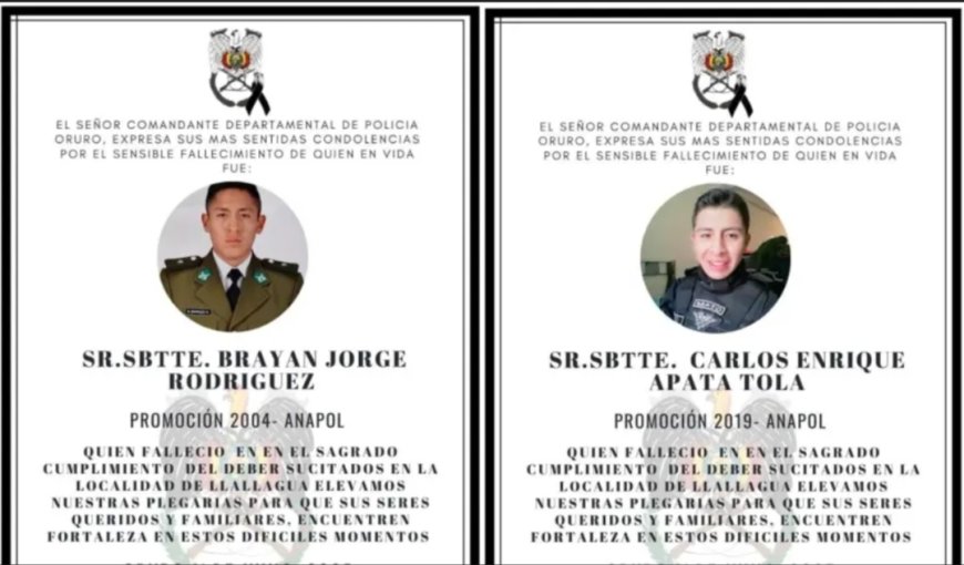 Gobierno confirma dos oficiales de la Policía muertos en emboscada en Llallagua