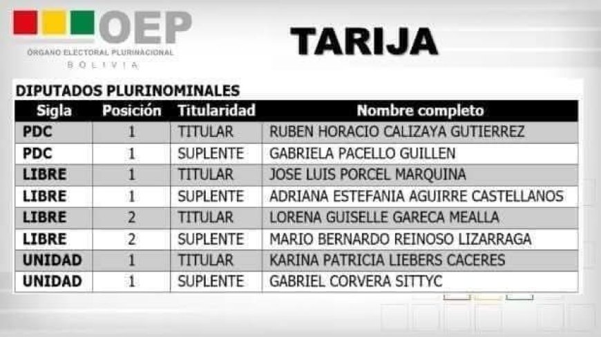 TRIBUNAL SUPREMO ELECTORAL PUBLICO LISTA DE LAS NUEVAS AUTORIDADES LEGISLATIVAS