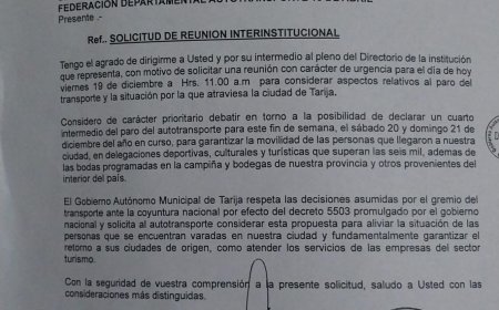 A través de una carta, Alcalde de Tarija pide al transporte un cuarto intermedio