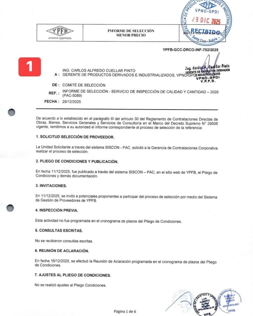 YPFB adjudicó por invitación directa CONTROL DE CALIDAD GASOLINA por Bs. 8.892.252, millonario contrato no detectó ‘gasolina basura’