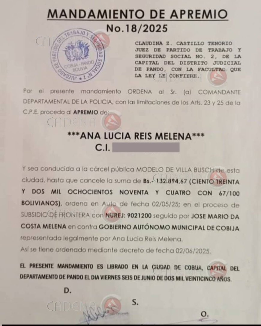 DETIENEN A LA ALCALDESA DE COBIJA ANA LUCIA REISS