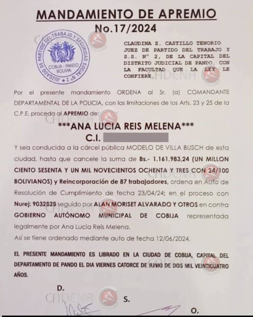 DETIENEN A LA ALCALDESA DE COBIJA ANA LUCIA REISS