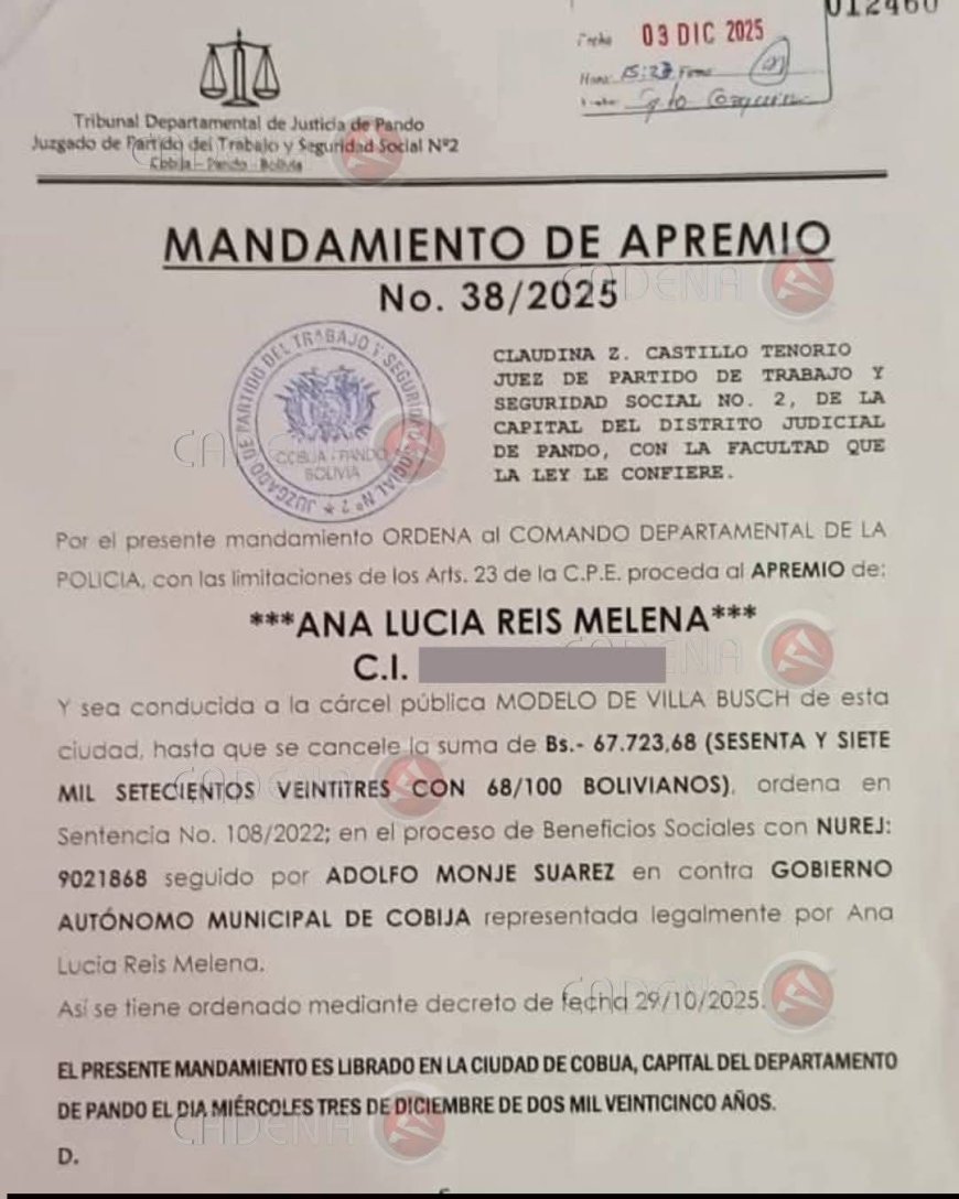 DETIENEN A LA ALCALDESA DE COBIJA ANA LUCIA REISS